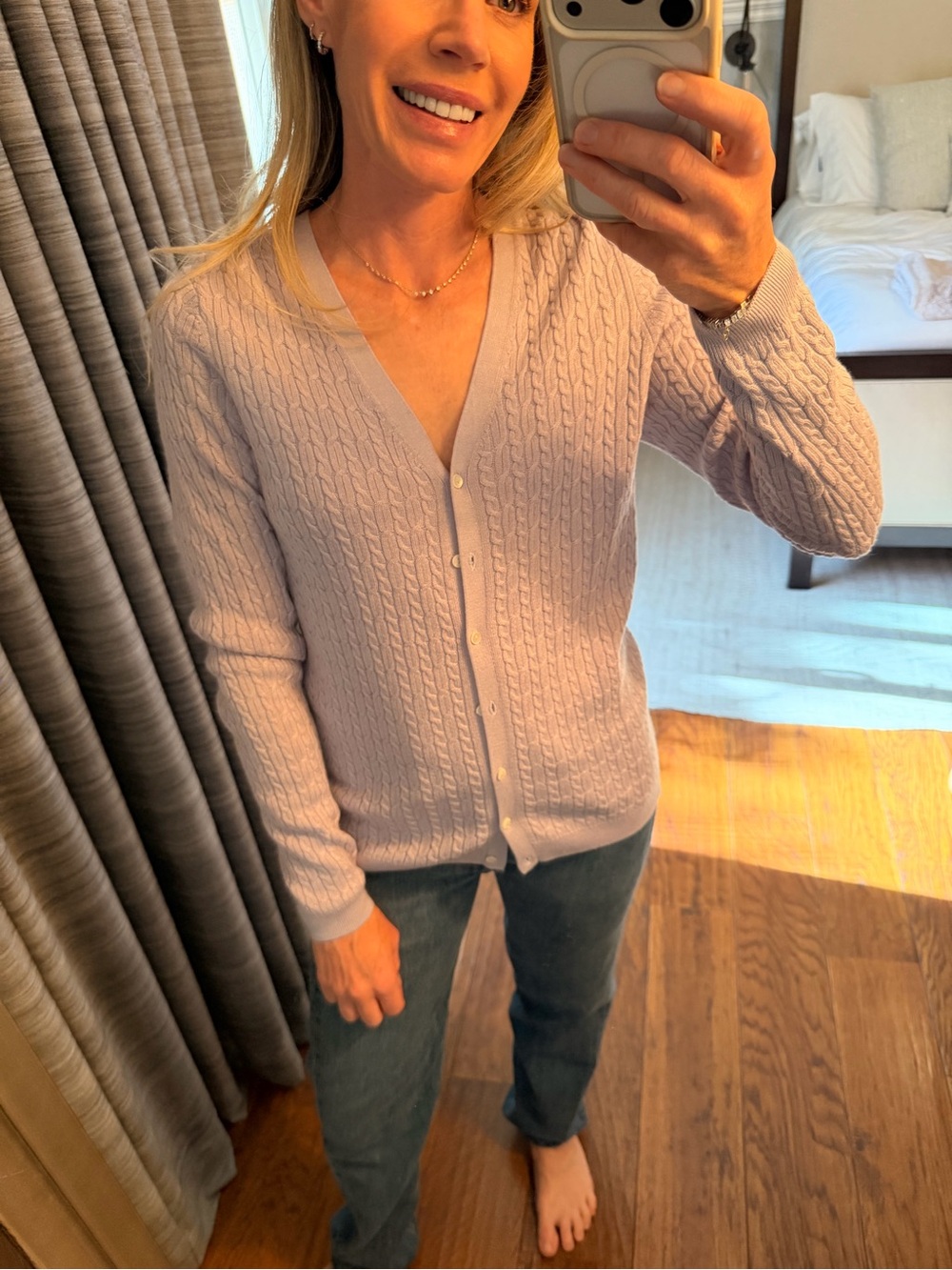 Brooks Brothers Light Lavender Cable-Knit V-Neck Cardigan